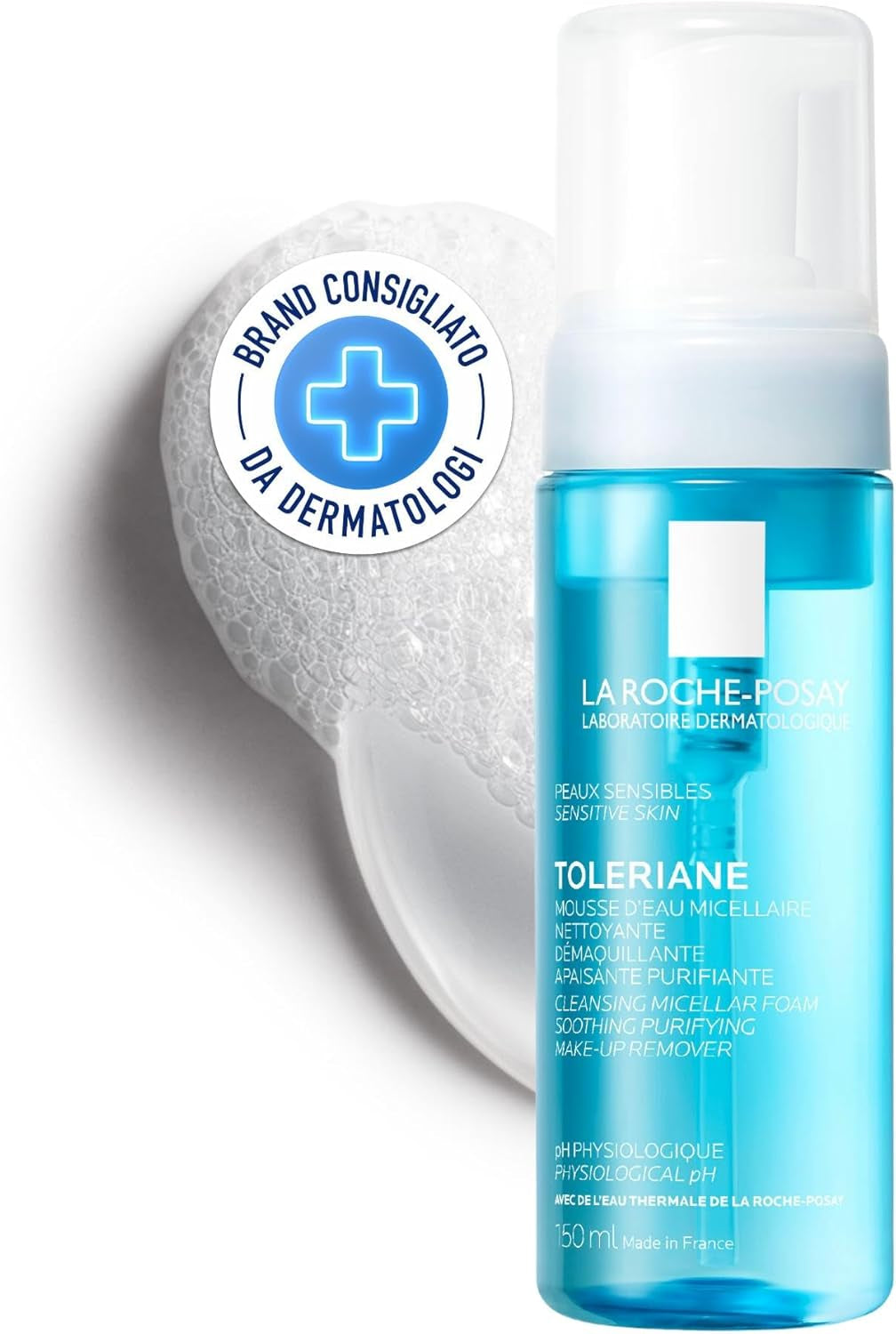 La Roche-Posay Physiologique, Mousse Acqua Micellare Detergente, per Pelli Sensibili, Pelle Detersa a Fondo E Lenita, Texture Cremosa E Delicata, Con Glicerina E Acqua Termale, 150 Ml