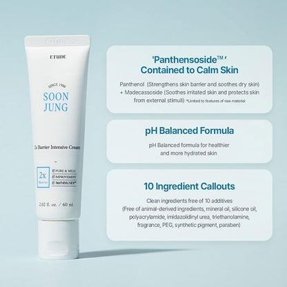 House Soonjung 2X Crema Intensiva Barriera 60Ml (21AD) Crema Viso Idratante Al Burro Di Karitè Ipoallergenica per Pelli Sensibili, Equilibrio Acqua-Olio