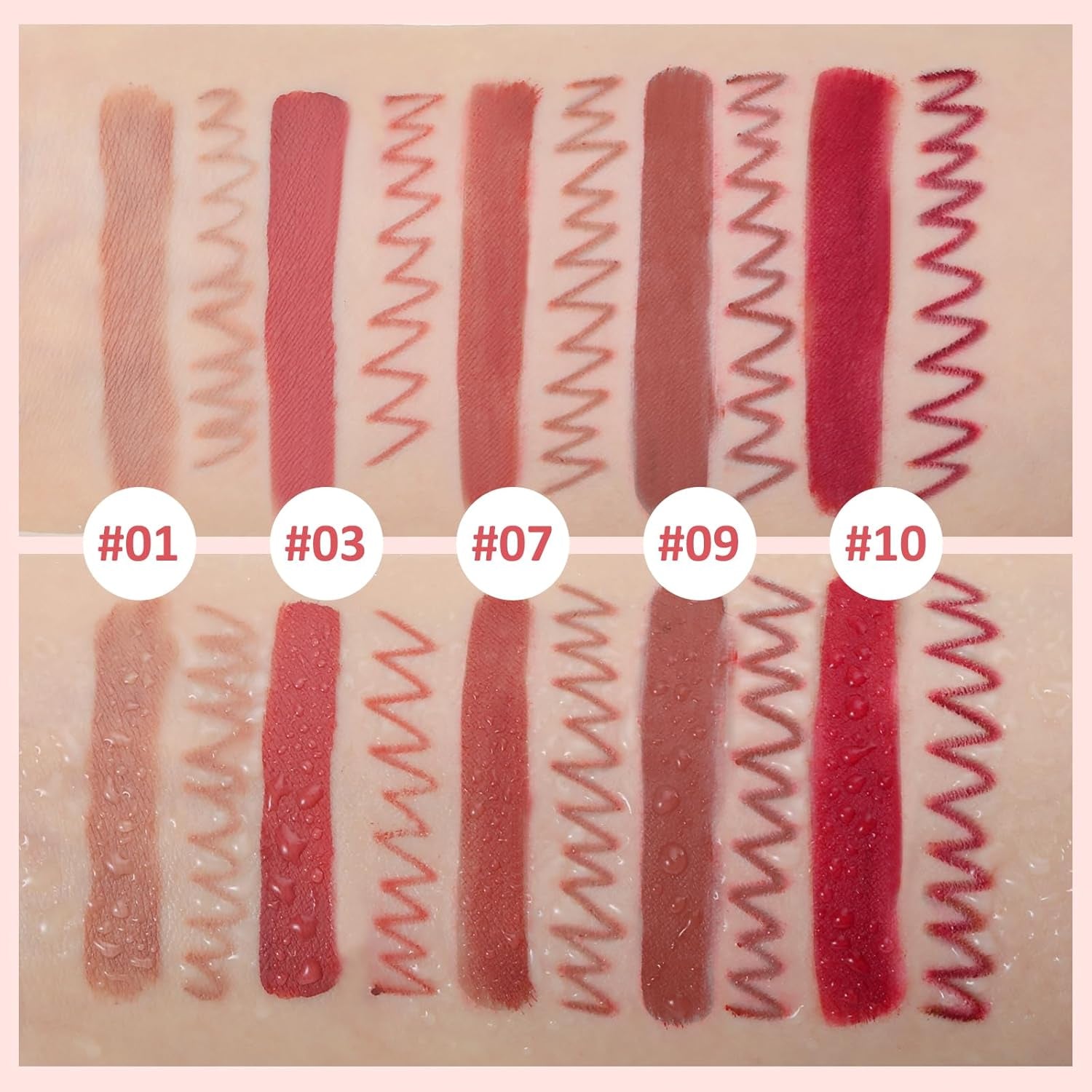 Rossetto Liquido Opaco E Matita Linea Labbra, Nudo Rosso Trucco Labbra Longwear Impermeabile Penne Lipliner E Velluto Macchia Labbra Lucidalabbra Liscio Labbra Make up Set Regalo (#10)