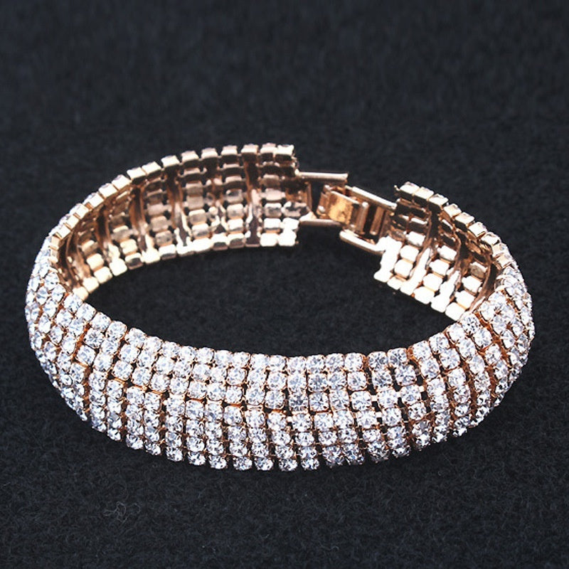 Three Drainage Diamond Bracelet Women's Full Diamond Simple European And American Style Popular Ornament