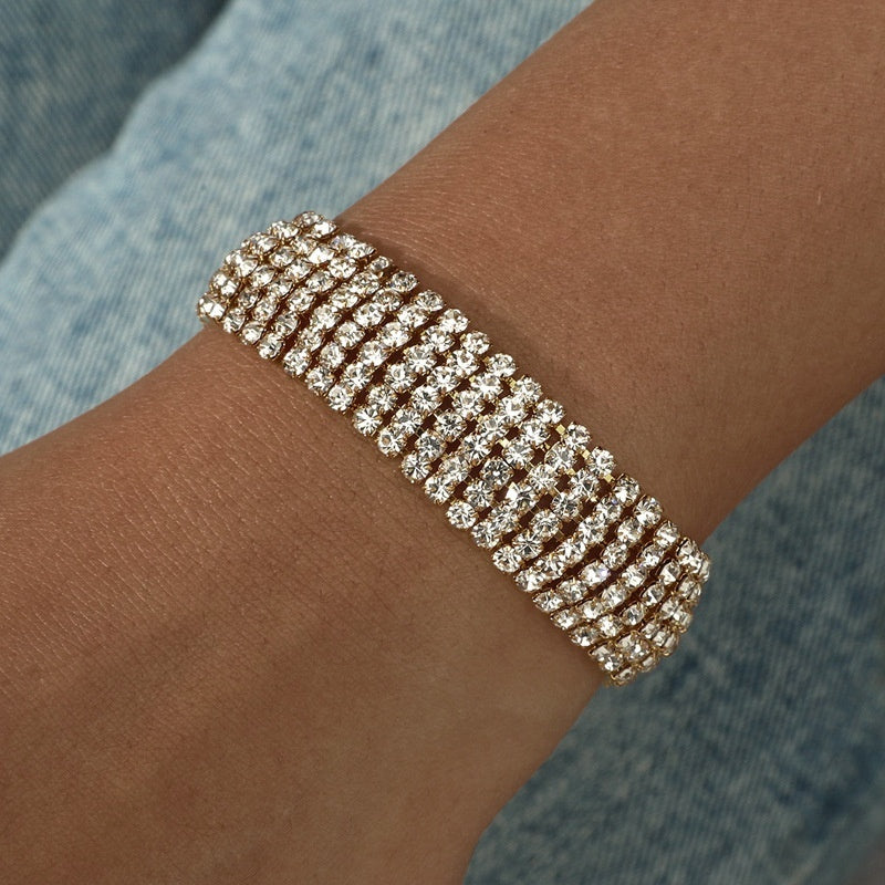 Three Drainage Diamond Bracelet Women's Full Diamond Simple European And American Style Popular Ornament