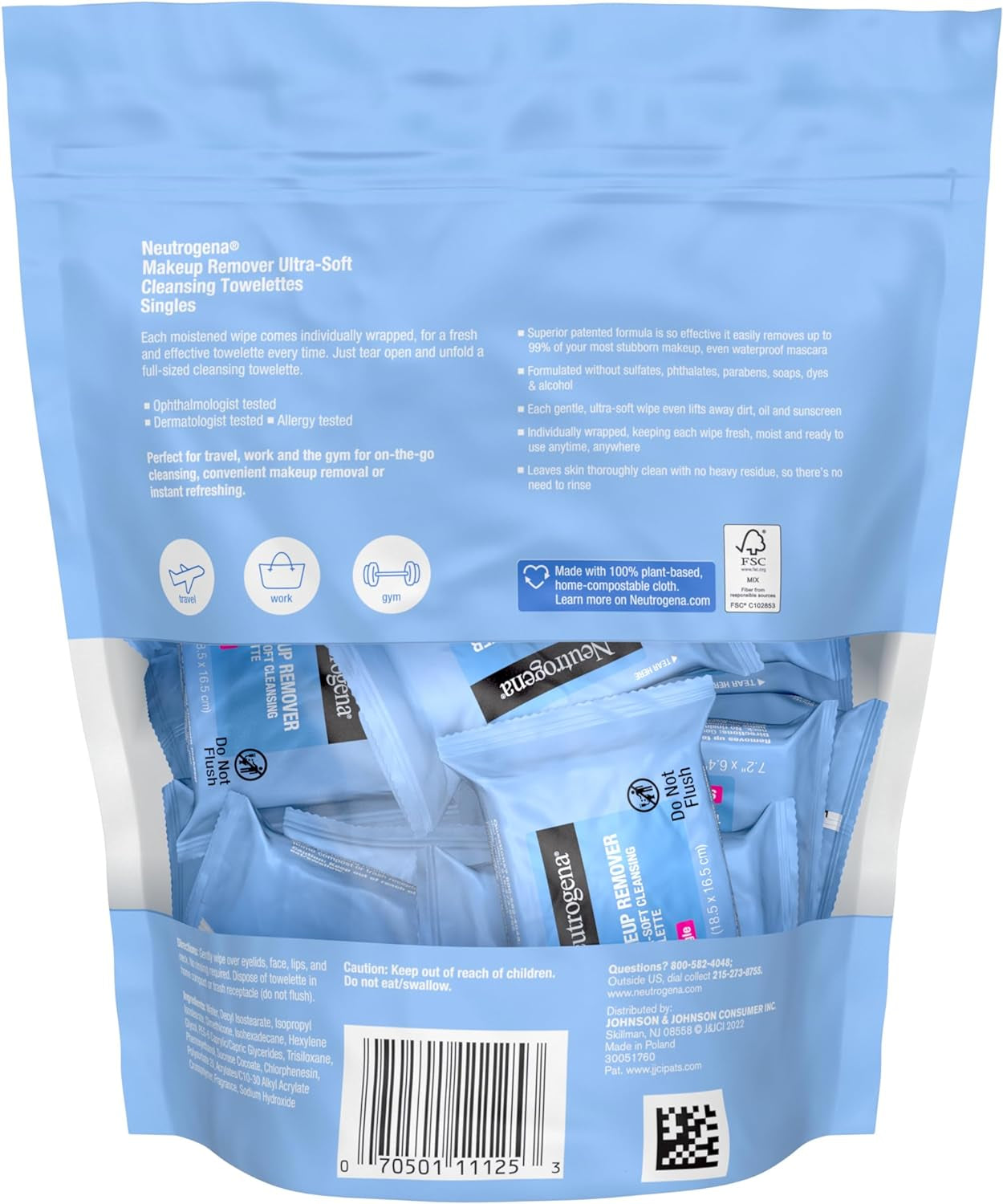 Makeup Remover Cleansing Towelette Singles, Daily Face Wipes to Remove Dirt, Oil, Makeup & Waterproof Mascara, Individually Wrapped, 20 Count