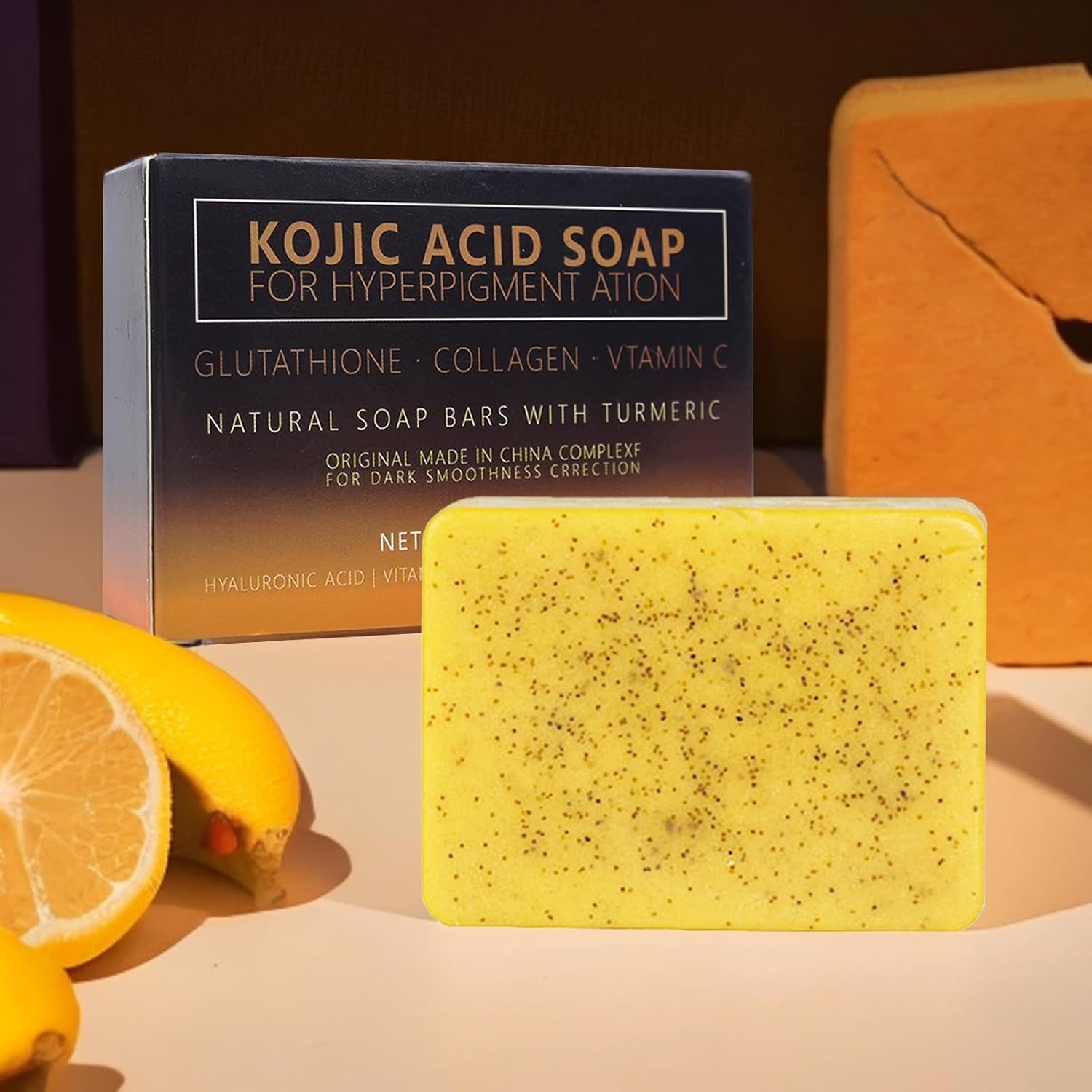 100G Sapone Alla Curcuma,Niacinamide Soap Kojic Acid Soap Original,Sapone All'Acido Kojico Di Limone per Riduce Acne,Heals Acne Impurities,Idrata E Pulisce La Pelle,Uniforma Il Tono Della Pelle