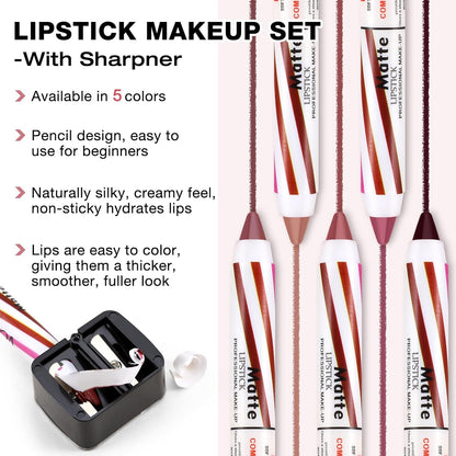Opaco Lipstik Matita Labbra Crayon Stick Trucco, Non Sbavare Opaco Piena Copertura Colore Delle Labbra Liscia Cremosa Penna Labbra per Le Donne, Lip Liner Set Con Sharpner