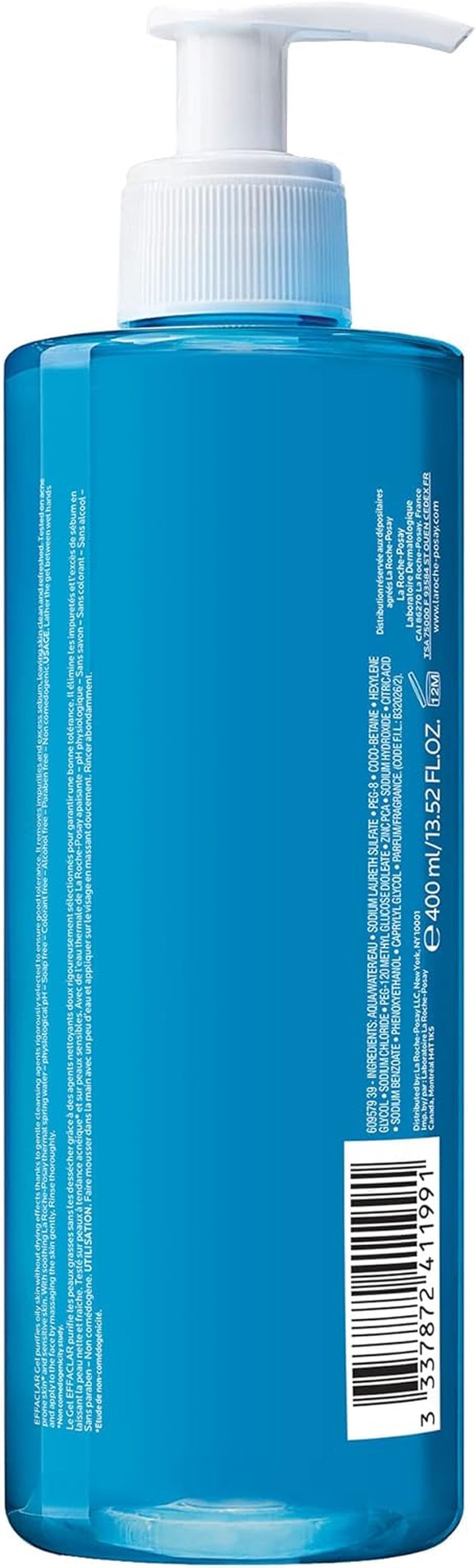 La Roche Posay Effaclar, Gel Detergente Schiumogeno, per Pelli a Tendenza Acneica, Azione Purificante, Rimuove Sebo E Impurità, Arricchito Con Acqua Termale E Zinco, 400 Ml