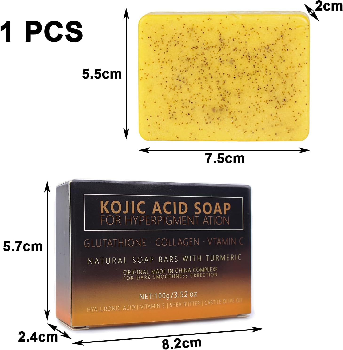 100G Sapone Alla Curcuma,Niacinamide Soap Kojic Acid Soap Original,Sapone All'Acido Kojico Di Limone per Riduce Acne,Heals Acne Impurities,Idrata E Pulisce La Pelle,Uniforma Il Tono Della Pelle