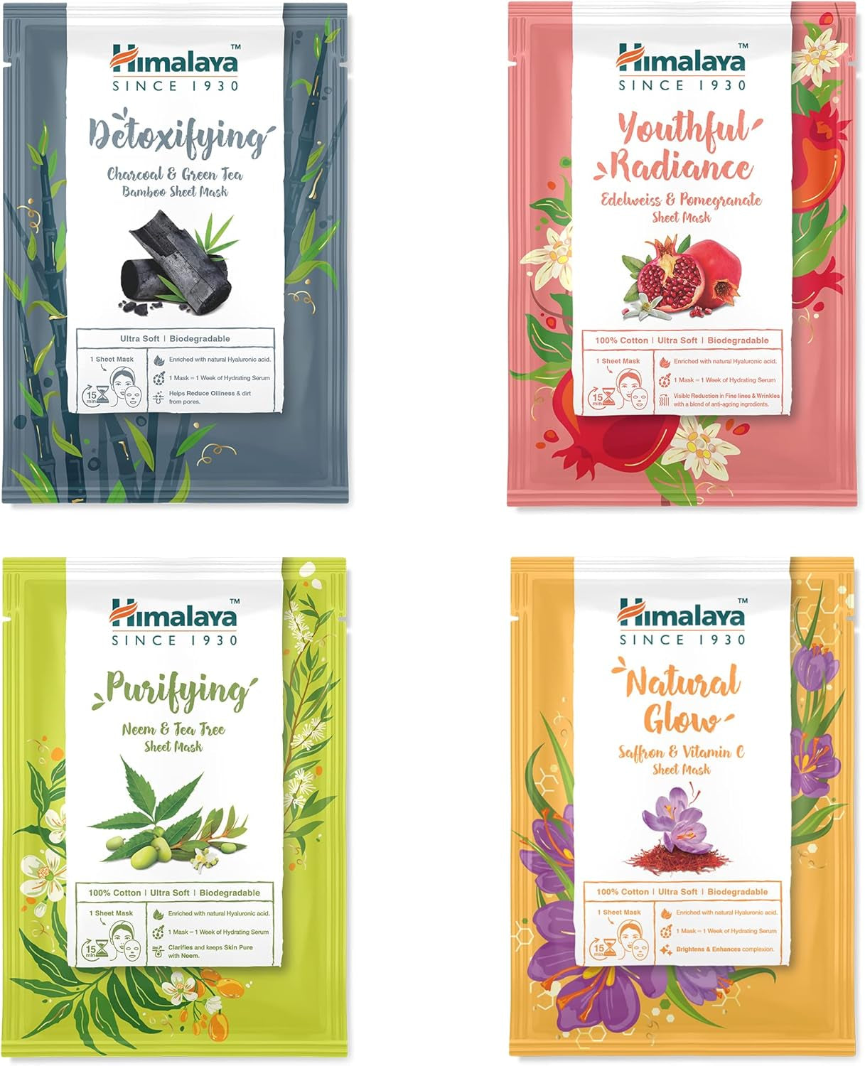 Maschere per Viso Discovery Collection, Confezione Da 4 Maschere Monouso in Cotone, Con Acido Ialuronico per Un'Idratazione Intensa, Confezione Da 4 Pezzi