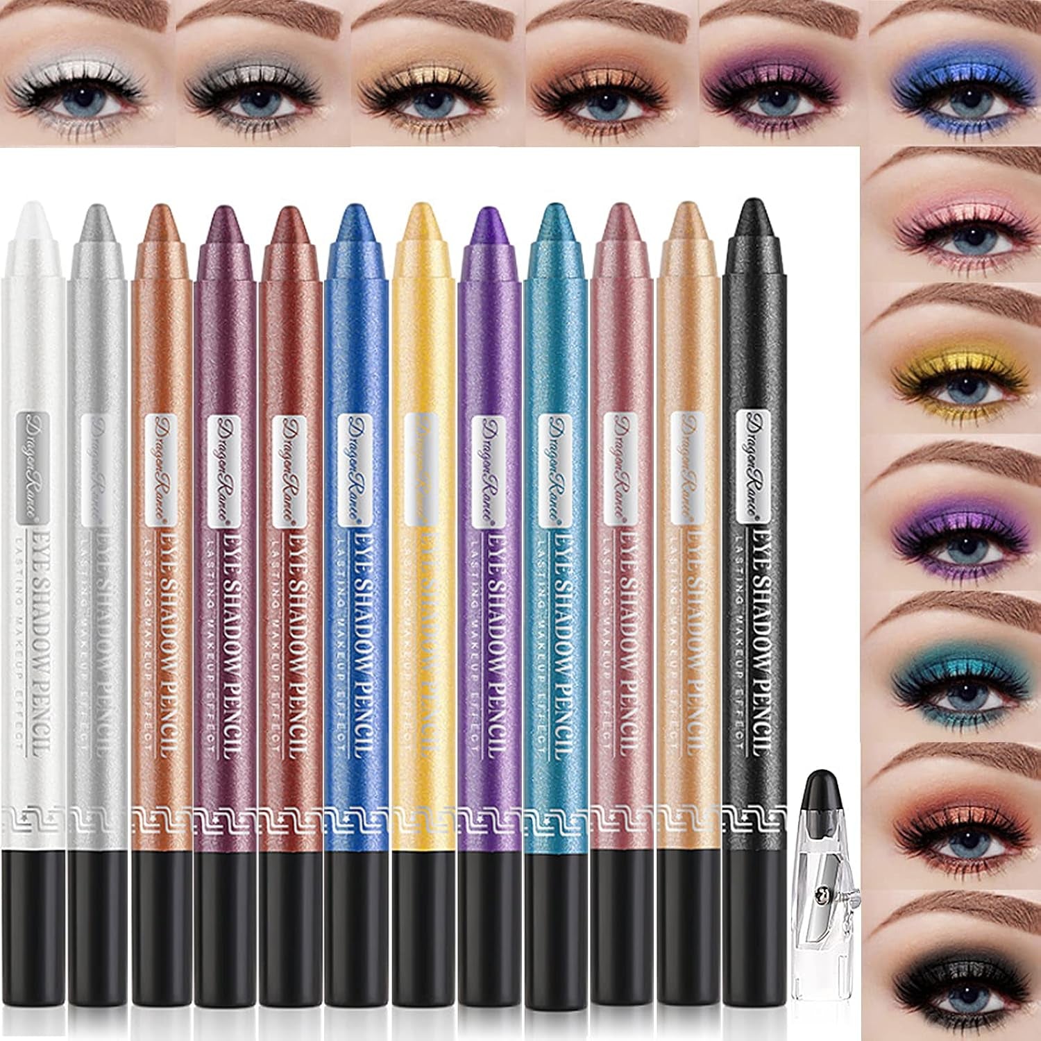 Matita Occhi Trucco Professionale Set 12Pcs Colorati Ombretto Stick & Eyeliner Pencil, Lunga Durata Impermeabile Glitter Pearlescent Trucco Regalo per Le Donne