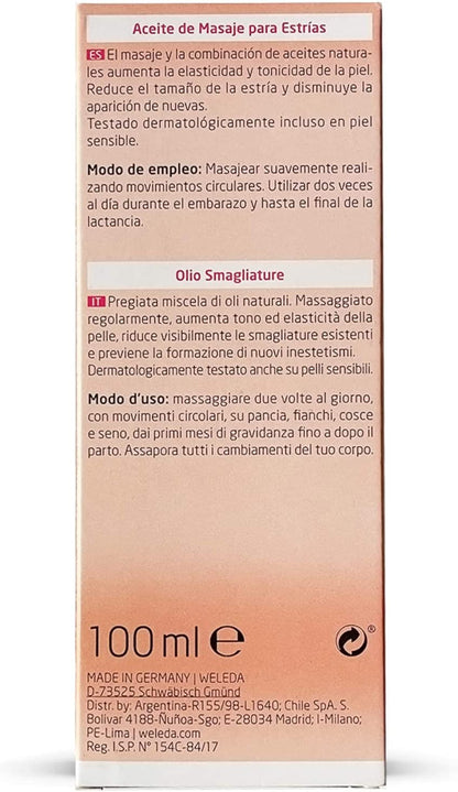Olio Smagliature, Trattamento Cosmetico Pre-Post Gravidanza per Inestetismi Cutanei, Con Olio Di Mandorle, Dermatologicamente Testato (1X100 Ml)