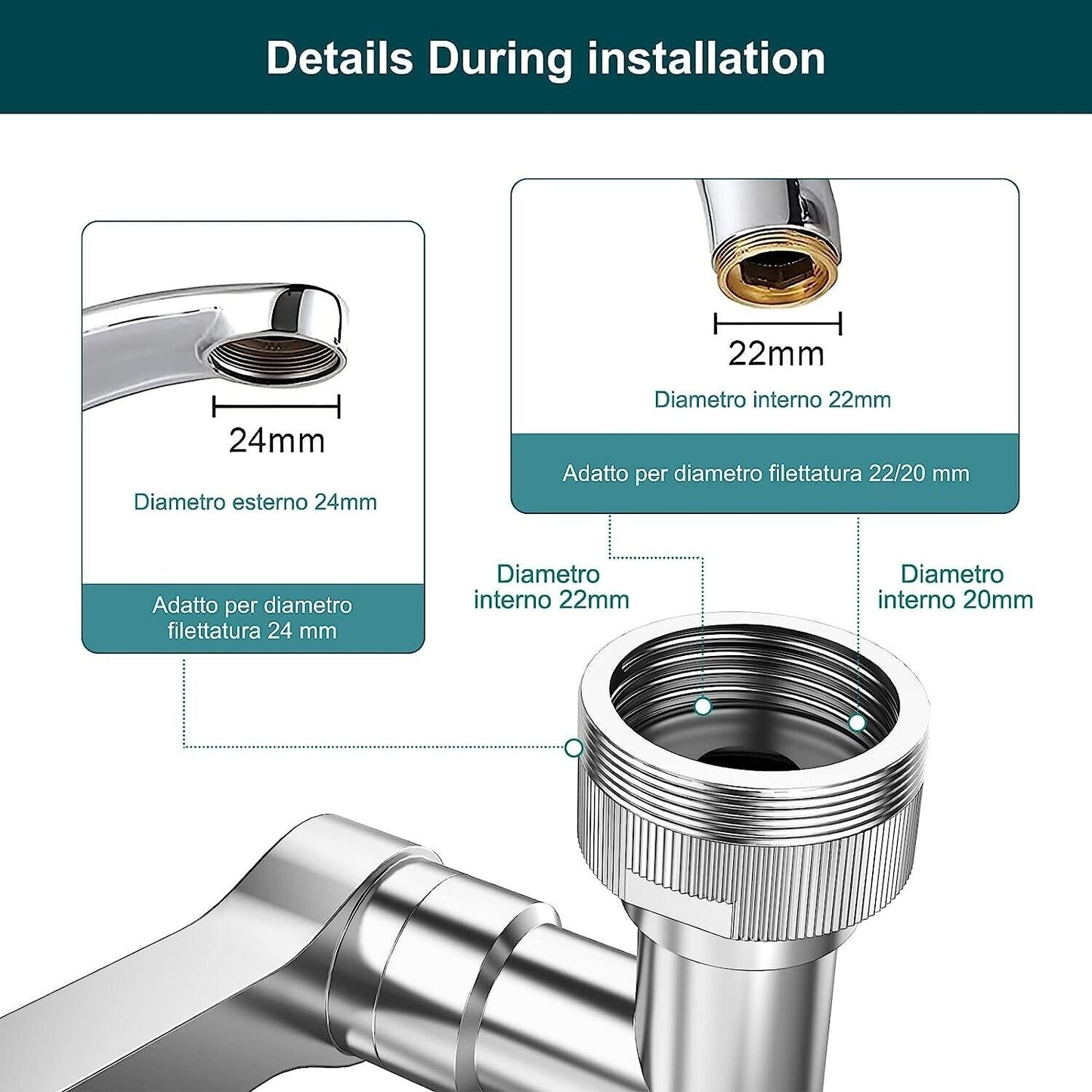 Rubinetto Rotante 1080 Gradi Prolunga Snodabile Girevole Aeratore Doccetta Filtr