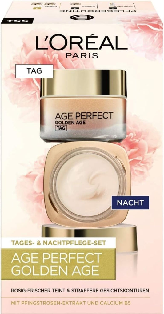 L'Oréal Paris Age Perfect Golden Age - Set per La Cura Del Viso E La Cura Della Notte, Rinforzante E Lucentezza, per Pelli Mature E Rigide, Con Estratto Di Peonie, 2 X 50 Ml