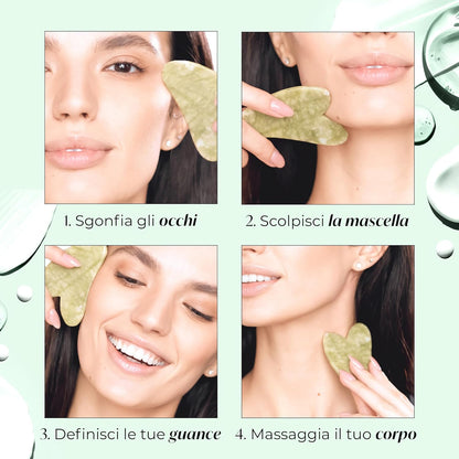 Gua Sha Viso Giada | Jade Guasha Pietra Massaggiatore Antirughe | Kit Skincare Face Massager | Idea Regalo Completo Facciale Corpo Piedi Massaggio Originale