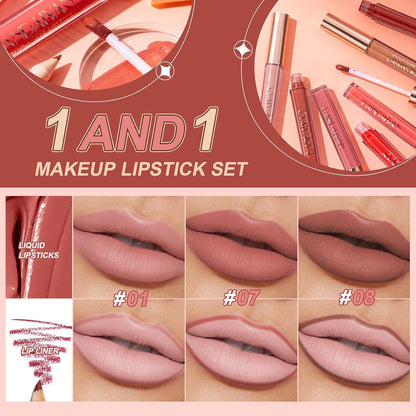 6 Pezzi Rossetto Lunga Durata Opaco Kit Matita Labbra Nudo Rosso Rossetti Set Lucidalabbra Matite Labbra Rossetto Liquido Lipgloss Lipstick Matte Trucco Regalo per Trucchi Ragazza Donna