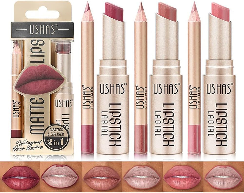 6 Colori Rossetto Opaco Set 3 Colori Matte Lip Liner Penne + 3 Colori Rossetto Opaco Vellutato Alta Pigmentato Lunga Durata Kit Trucco Labbra Con Bel Pacchetto Regalo