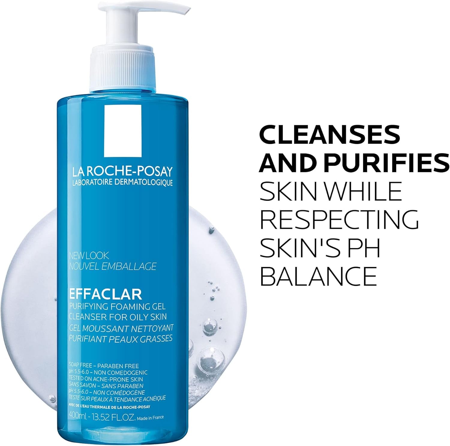 La Roche Posay Effaclar, Gel Detergente Schiumogeno, per Pelli a Tendenza Acneica, Azione Purificante, Rimuove Sebo E Impurità, Arricchito Con Acqua Termale E Zinco, 400 Ml