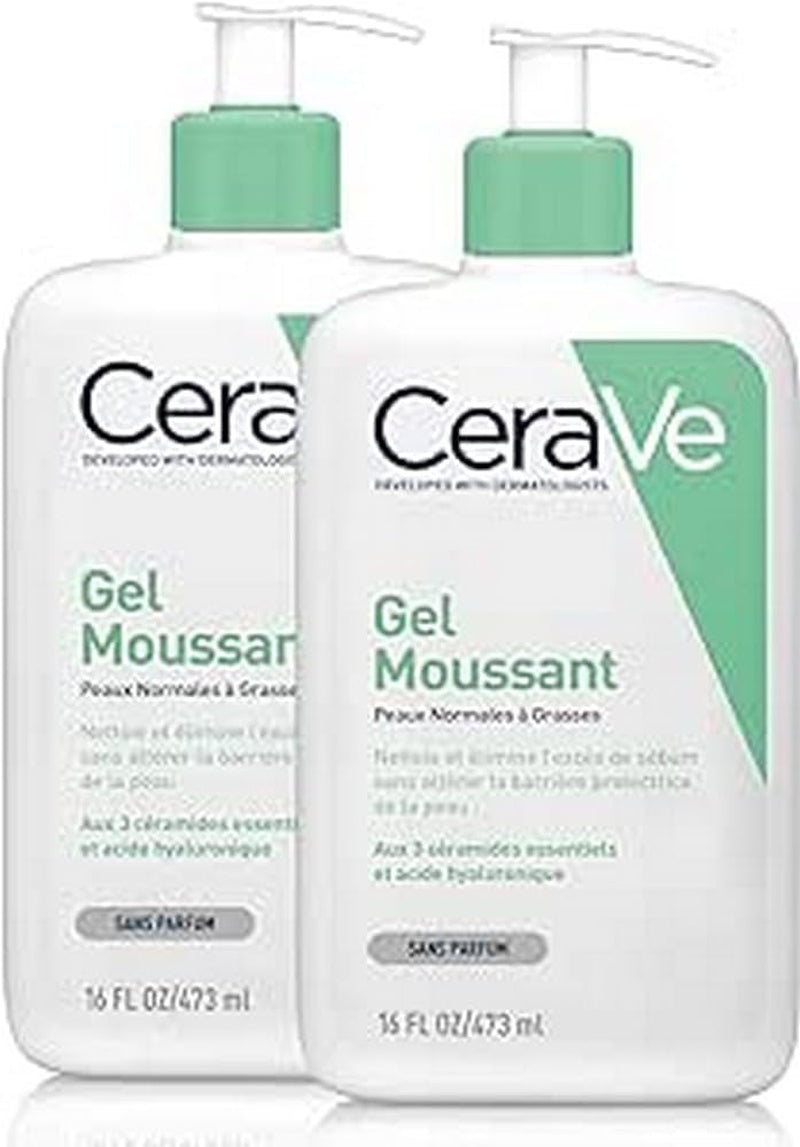Cerave Schiuma Detergente, per Viso E Corpo, per Pelli Da Normali a Grasse, Azione Seboregolatrice, Pelle Detersa E Idratata, Con Niacinamide E 3 Ceramidi Essenziali, 2 X 473 Ml