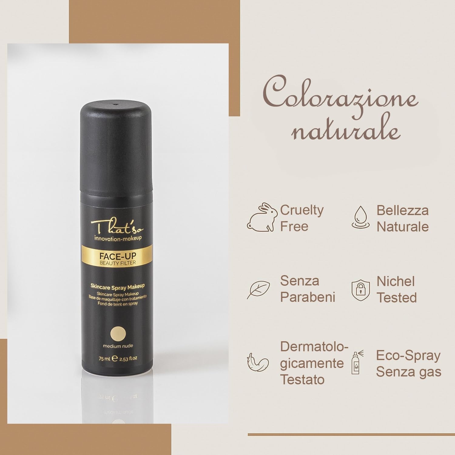 Face up Medium Nude - Fondotinta Spray No-Makeup Makeup Naturale - Aspetto Più Luminoso E Riduce Le Imperfezioni Della Pelle Del Viso - Tonalità Media