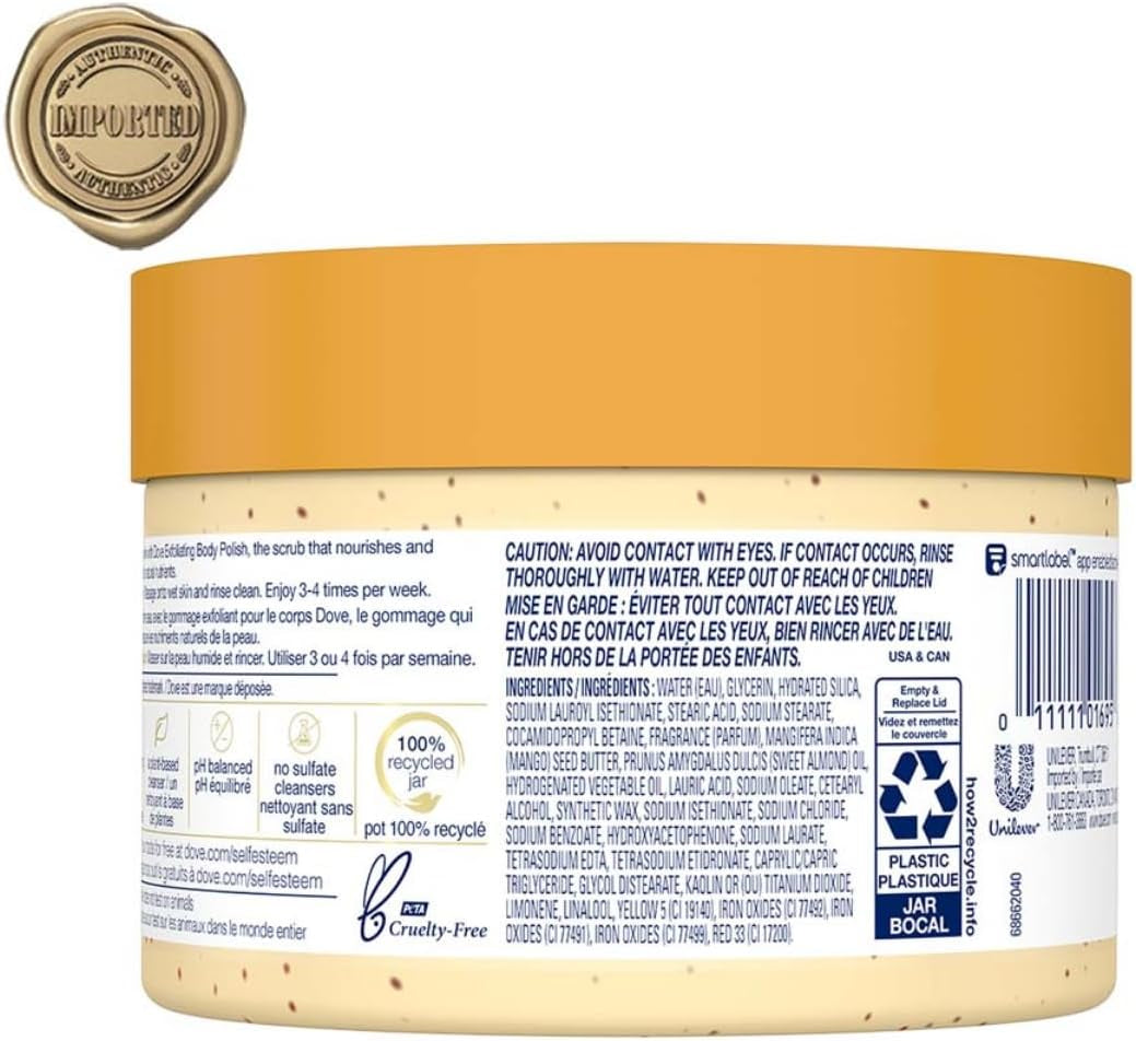 Scrub Crushed Almond & Mango Butter for Silky Smooth Skin Body Scrub Exfoliates & Restores Skin'S Natural Nutrients 10.5 Oz