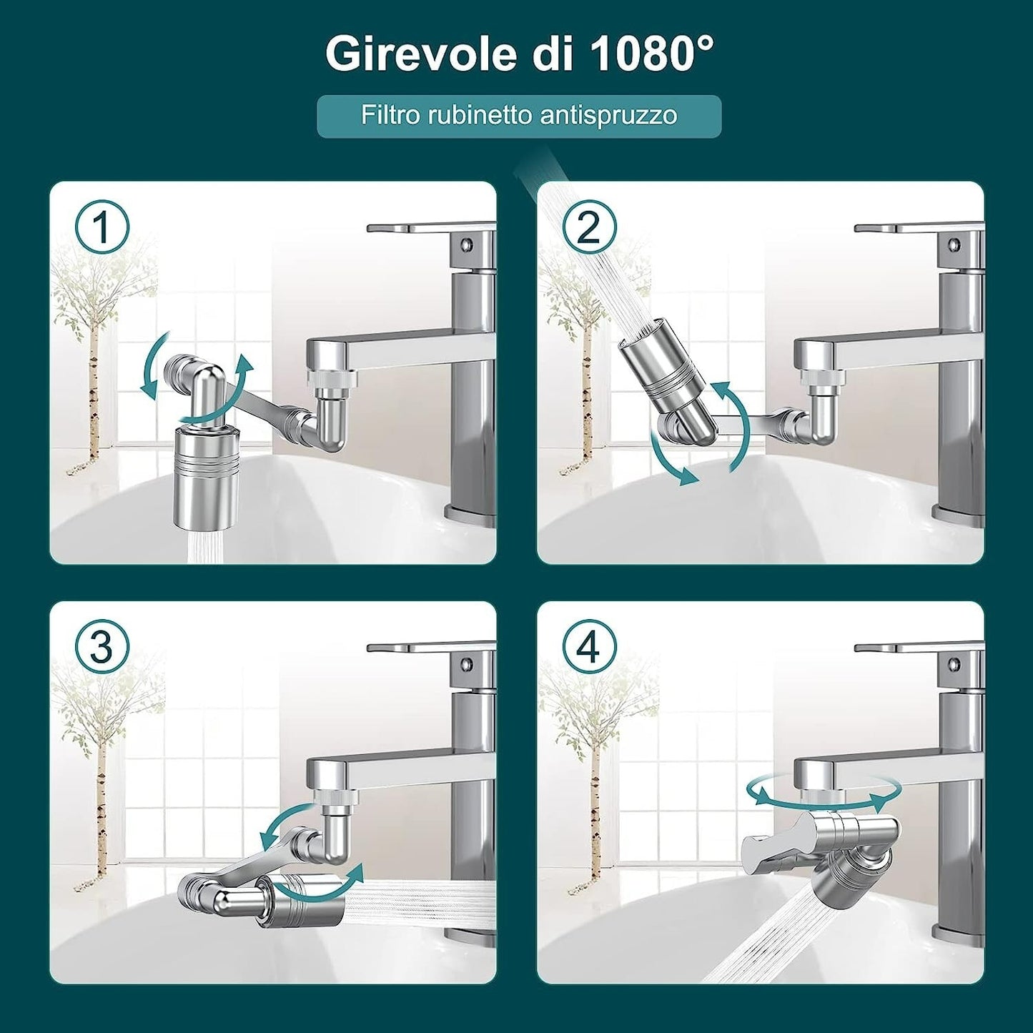 Rubinetto Rotante 1080 Gradi Prolunga Snodabile Girevole Aeratore Doccetta Filtr