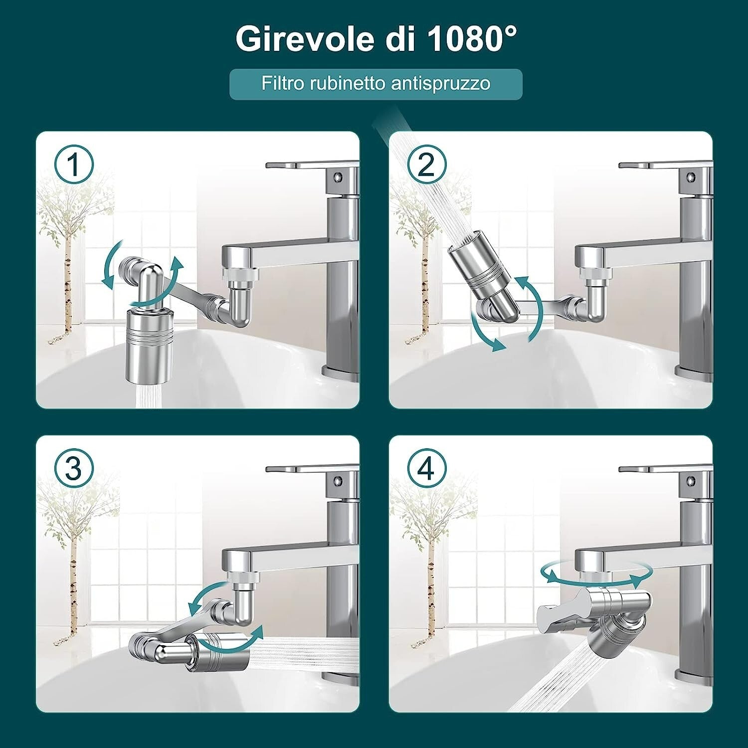 Rubinetto Rotante 1080 Gradi Prolunga Snodabile Girevole Aeratore Doccetta Filtr