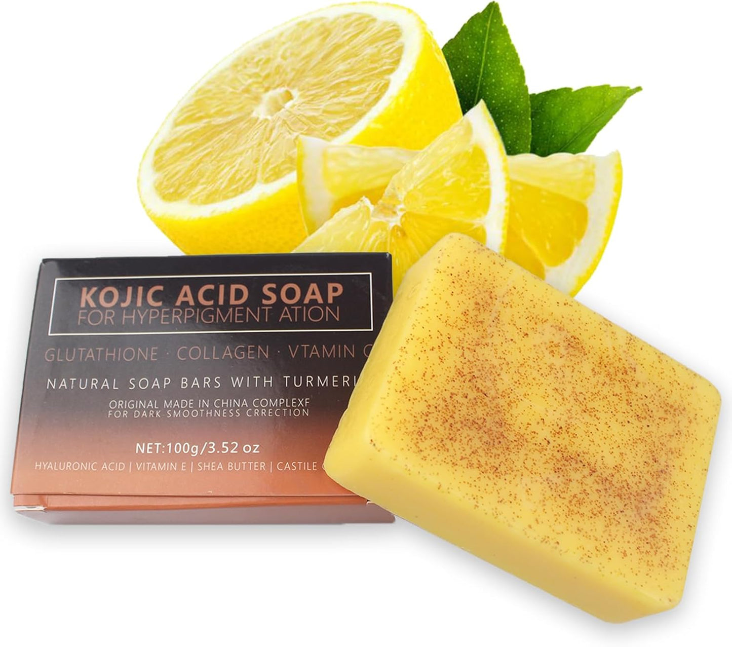 100G Sapone Alla Curcuma,Niacinamide Soap Kojic Acid Soap Original,Sapone All'Acido Kojico Di Limone per Riduce Acne,Heals Acne Impurities,Idrata E Pulisce La Pelle,Uniforma Il Tono Della Pelle