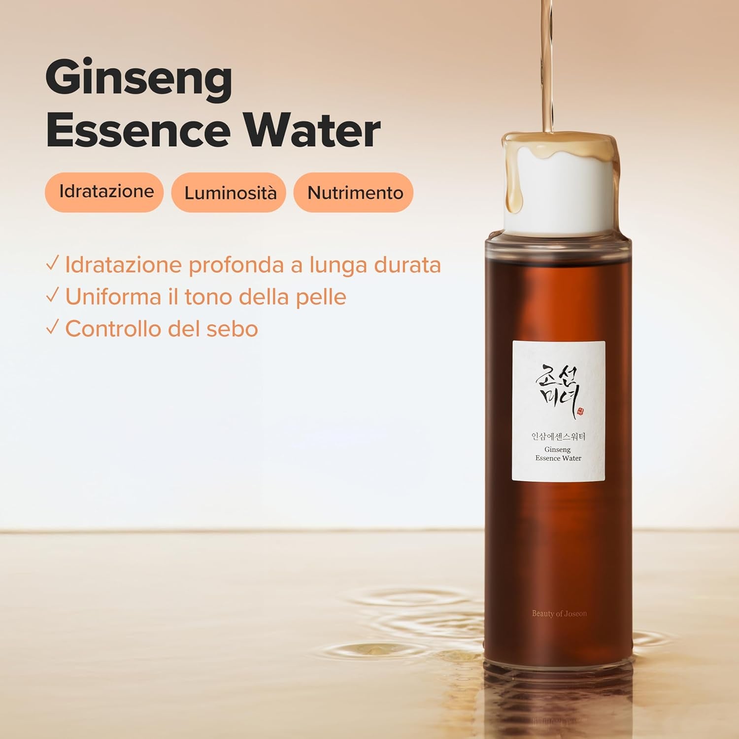 Tonico Viso Idratante Ginseng Essence Water per Pelli Secche E Spente. Trattamento Idratante Coreano per Uomini E Donne, 150 Ml, 5 Fl.Oz.
