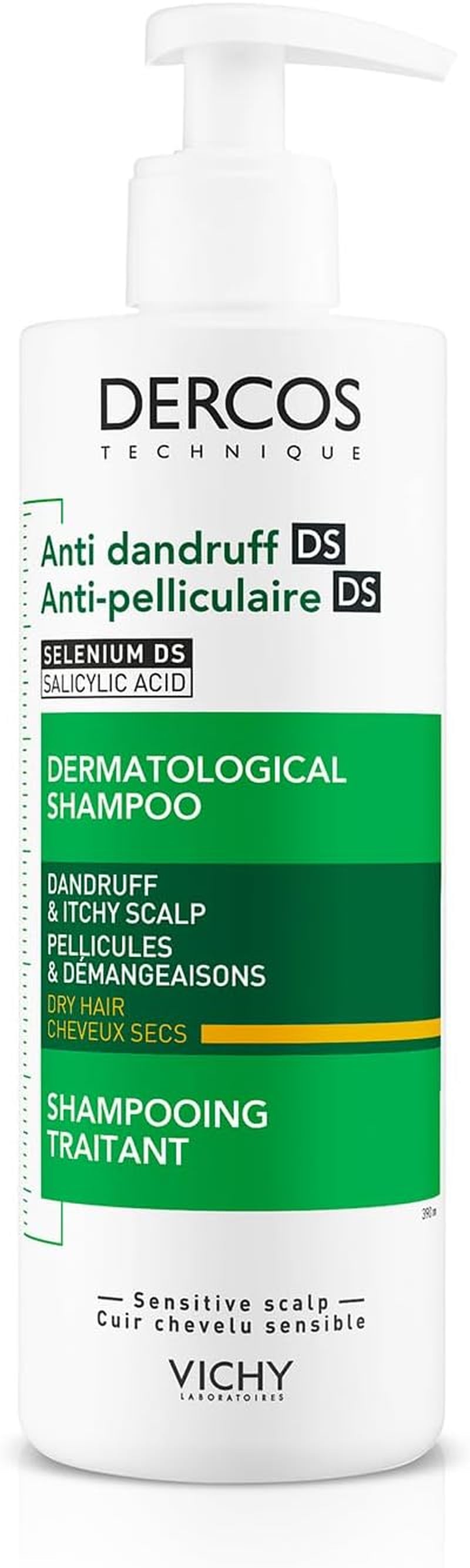 Vichy Dercos, Shampoo Trattamento Anti-Forfora, per Capelli Secchi, Allevia Senso Di Prurito, Forfora Visibile Ridotta, Arricchito Con Disolfuro Di Selenio, 390 Ml