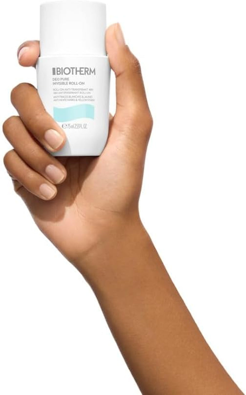 BIOTHERM, Deo Pure Invisible Roll-On, Deodorante Roll-On Antitraspirante, Efficace Fino a 48H, anti Macchie Bianche E Gialle Sui Vestiti, 75Ml