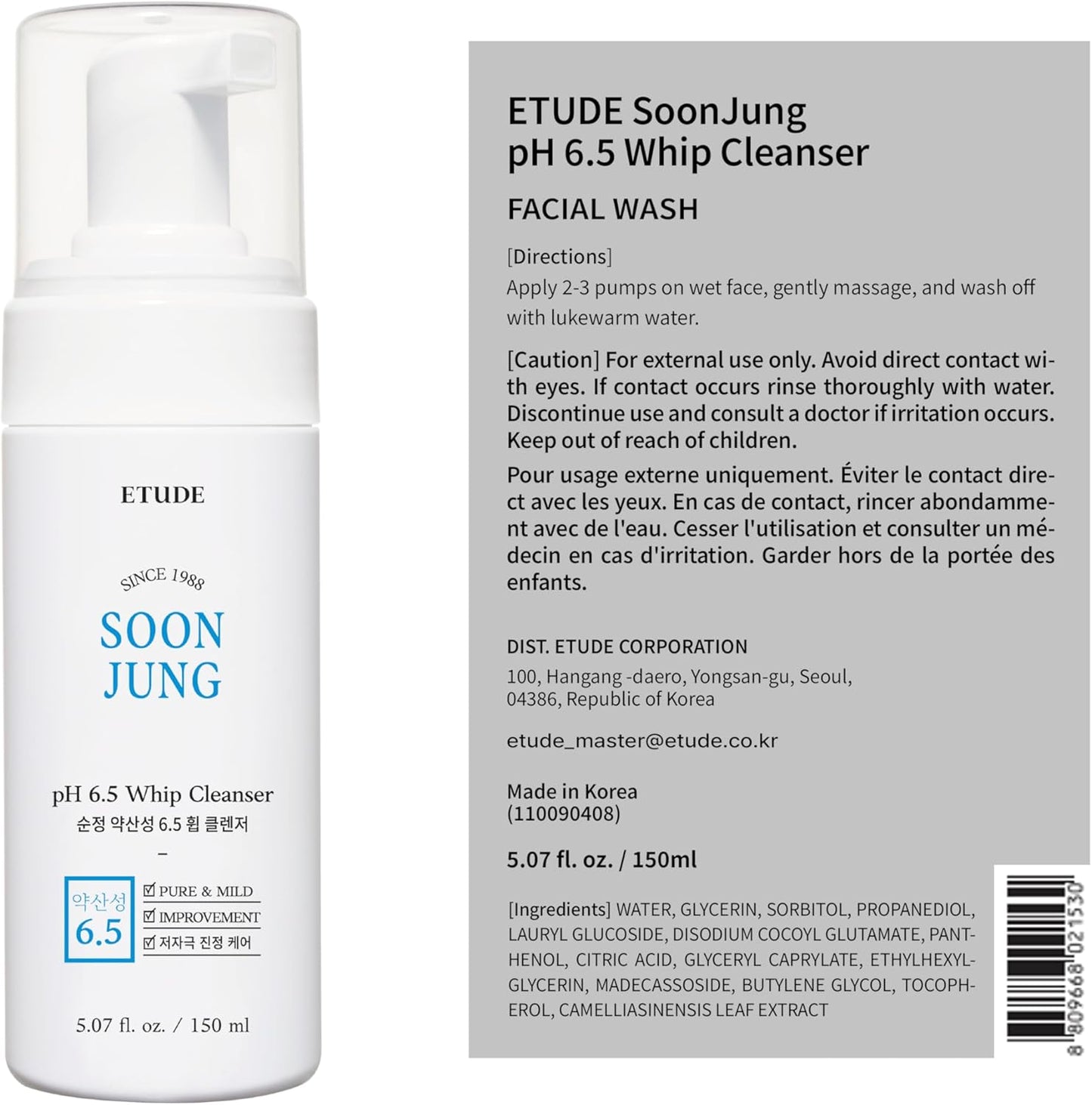House Soonjung Ph 6,5 Whip Cleanser 5,1 Fl. Oncia (150Ml) 21AD| Detergente Viso Idratante Non Comedogeno E Ipoallergenico per Pelli Sensibili