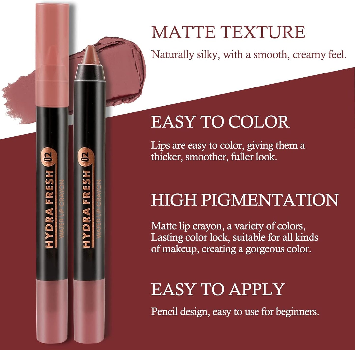 Matte Lip Crayon Lipstik Pencil Vellutato Cremoso Matte Lip Liner Copertura Completa Alto Pigmento Impermeabile Lunga Durata Rossetto per Donne, Colore Labbra Opaco Con Finitura Liscia